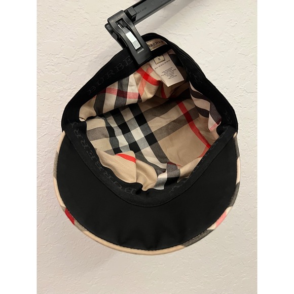 Burberry Black Newsboy Cap Cabbie Hat Vintage Check Under-Brim Small